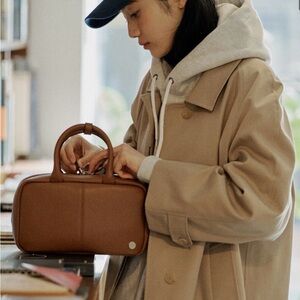 Minimal Tan Top Handle Bag | Structured Mini Handbag